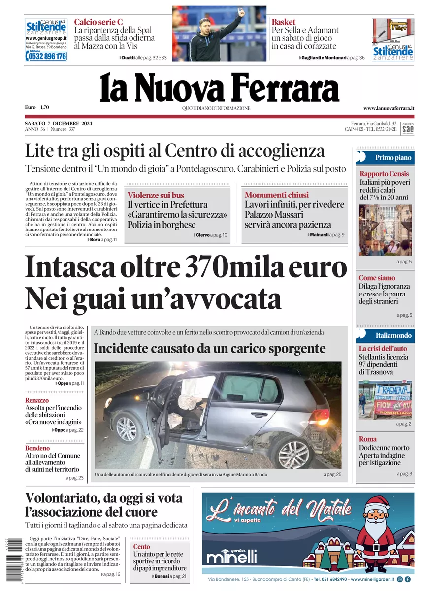 Prima-pagina-nuova ferrara-oggi-edizione-del-2024-12-07